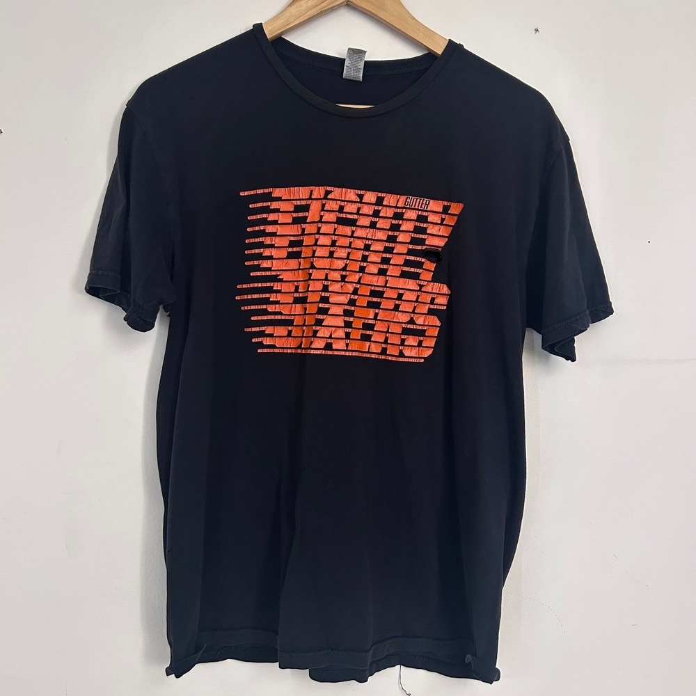 GUTTER Black Graphic T Shirt Men's‎ L Orange Retro Speed Lines Logo Tee